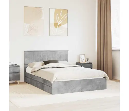 Gultas Rāmis Betona Pelēks 140 X 190 Cm Inženierijas Koks Vidaxl