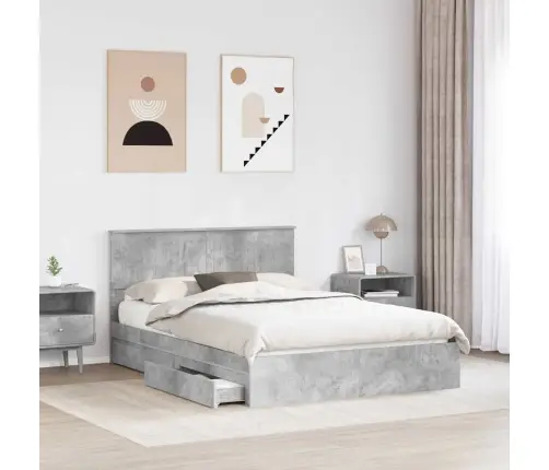 Gultas Rāmis Betona Pelēks 140 X 190 Cm Inženierijas Koks Vidaxl