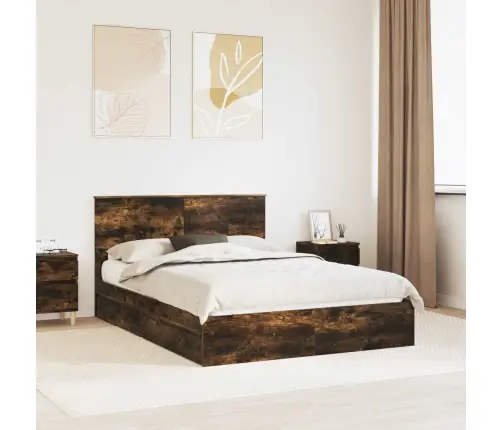 Gultas Rāmis Dūmaka Ozols 140 X 190 Cm Inženierijas Koks Vidaxl