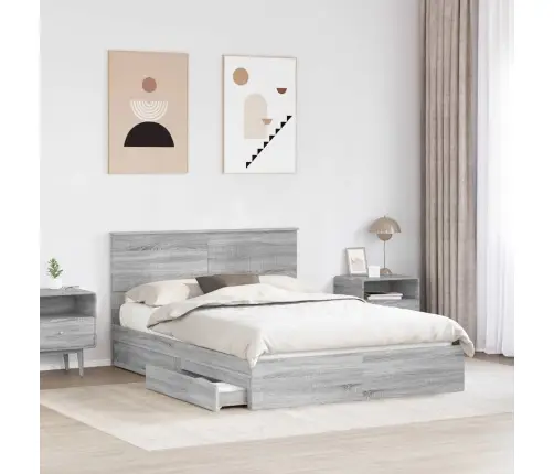 Gultas Rāmis Pelēks Sonoma 135 X 190 Cm Inženierijas Koks Vidaxl