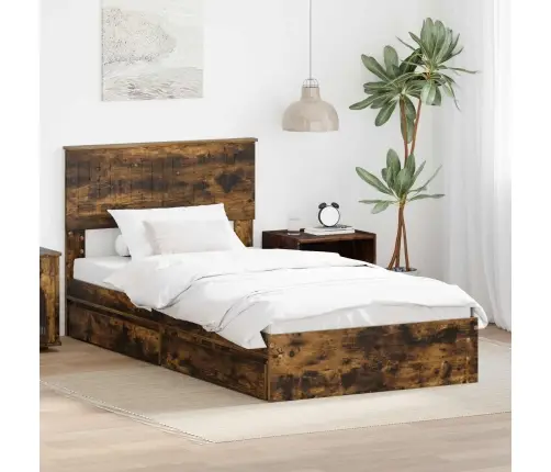 Laos Voodi Peaga Suitsetatud Tamm 100 X 200 Cm Tehispuit