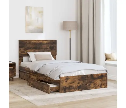 Laos Voodi Peaga Suitsetatud Tamm 100 X 200 Cm Tehispuit