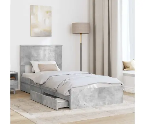 Gultas Rāmis Betona Pelēks 90 X 200 Cm Inženierijas Koks Vidaxl