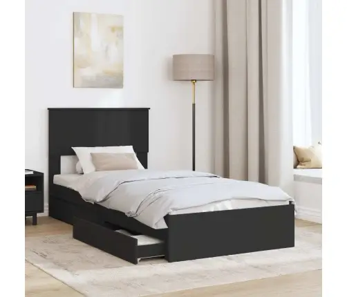 Saugos Lova Su Galvūgalio Juoda 90 X 190 Cm Apdirbta Mediena