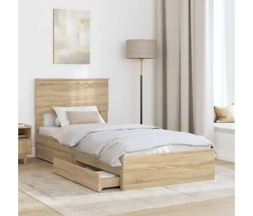 Laos Voodi Peaga Sahtliga Sonoma Tamm 90 X 190 Cm Tehispuit