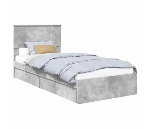 Gultas Rāmis Betona Pelēks 90 X 190 Cm Inženierijas Koks Vidaxl