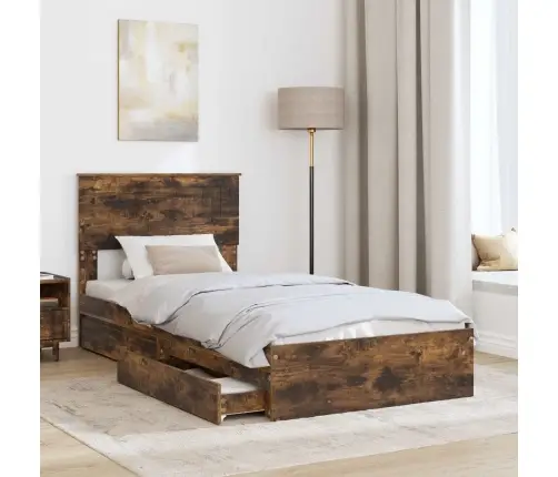 Laos Voodi Peaga Suitsetatud Tamm 90 X 190 Cm Tehispuit