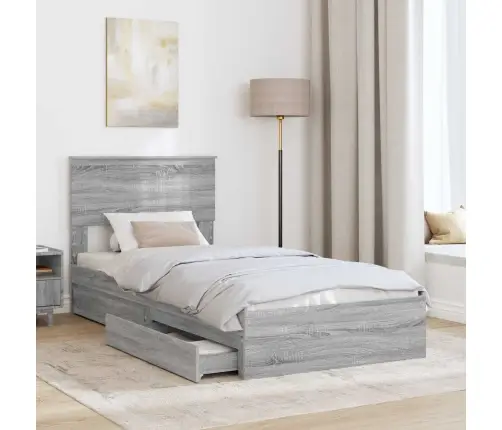 Gultas Rāmis Pelēks Sonoma 90 X 190 Cm Inženierijas Koks Vidaxl