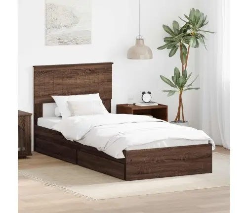 Gultas Rāmis Brūns Ozols 90 X 190 Cm Inženierijas Koks Vidaxl