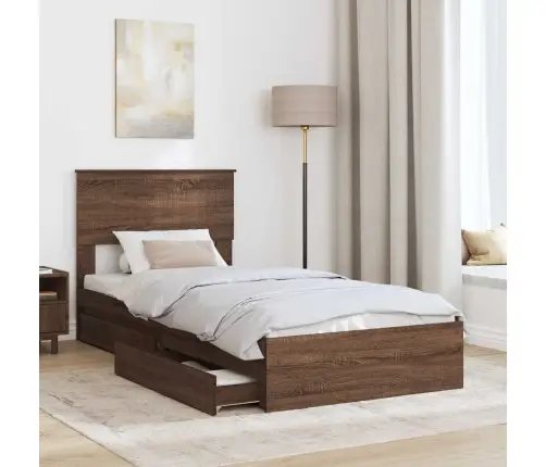 Gultas Rāmis Brūns Ozols 90 X 190 Cm Inženierijas Koks Vidaxl