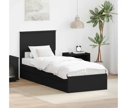 Saugos Lova Su Galvūgalio Juoda 75 X 190 Cm Apdirbta Mediena