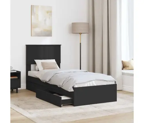 Saugos Lova Su Galvūgalio Juoda 75 X 190 Cm Apdirbta Mediena