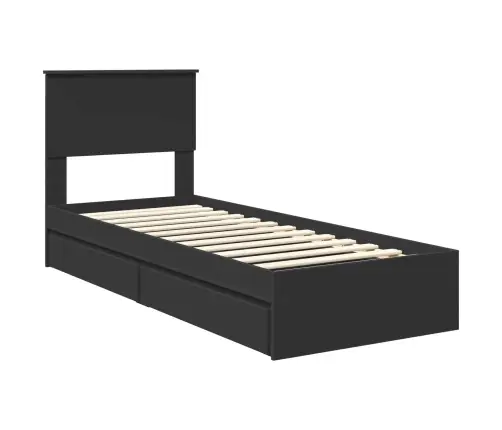 Saugos Lova Su Galvūgalio Juoda 75 X 190 Cm Apdirbta Mediena