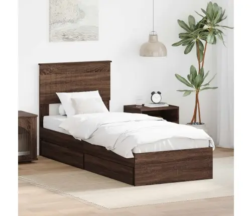 Gultas Rāmis Brūns Ozols 75 X 190 Cm Inženierijas Koks Vidaxl