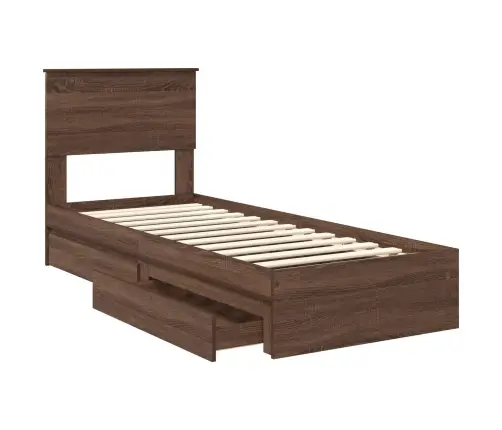 Gultas Rāmis Brūns Ozols 75 X 190 Cm Inženierijas Koks Vidaxl