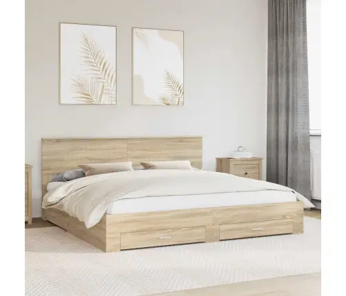 Gultas Rāmis Sonoma Ozols 200 X 200 Cm Inženierijas Koks Vidaxl