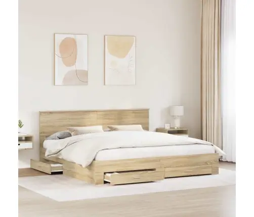 Gultas Rāmis Sonoma Ozols 200 X 200 Cm Inženierijas Koks Vidaxl