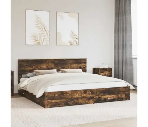 Gultas Rāmis Dūmaka Ozols 200 X 200 Cm Inženierijas Koks Vidaxl