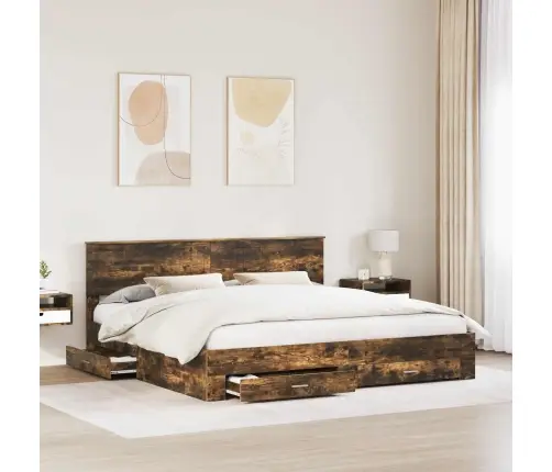 Gultas Rāmis Dūmaka Ozols 200 X 200 Cm Inženierijas Koks Vidaxl