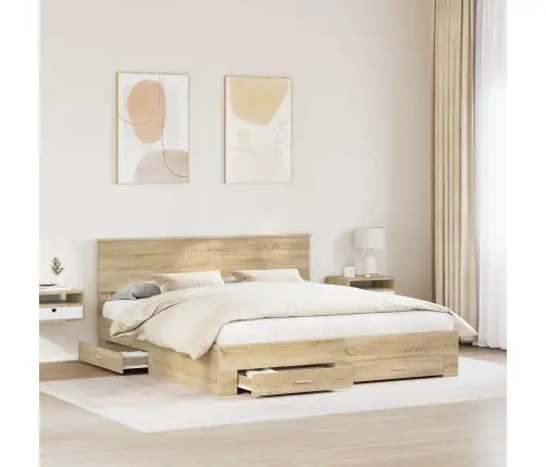 Voodi Raam Peaga Sahtliga Sonoma Tamm 180 X 200 Cm Tehispuit