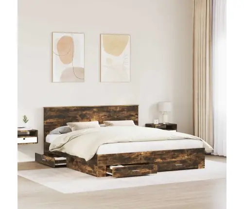 Voodi Raam Peaga Suitsetatud Tamm 180 X 200 Cm Tehispuit