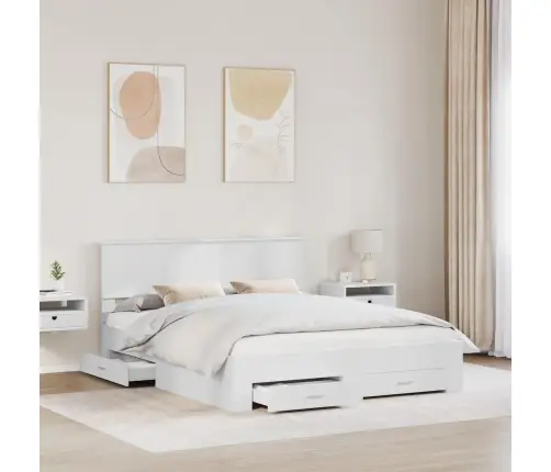 Gultas Rāmis Ar Atvilktni Balts 160 X 200 Cm Inženierijas Koks Vidaxl