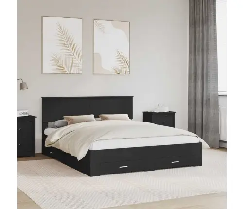 Gultas Rāmis Ar Atvilktni Melna 160 X 200 Cm Inženierijas Koks Vidaxl