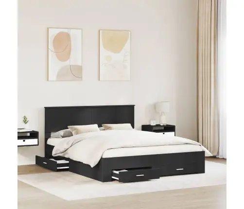 Gultas Rāmis Ar Atvilktni Melna 160 X 200 Cm Inženierijas Koks Vidaxl