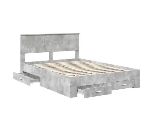 Gultas Rāmis Betona Pelēks 140 X 200 Cm Inženierijas Koks Vidaxl