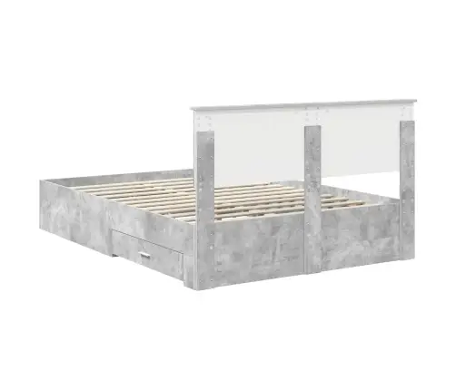 Gultas Rāmis Betona Pelēks 140 X 200 Cm Inženierijas Koks Vidaxl