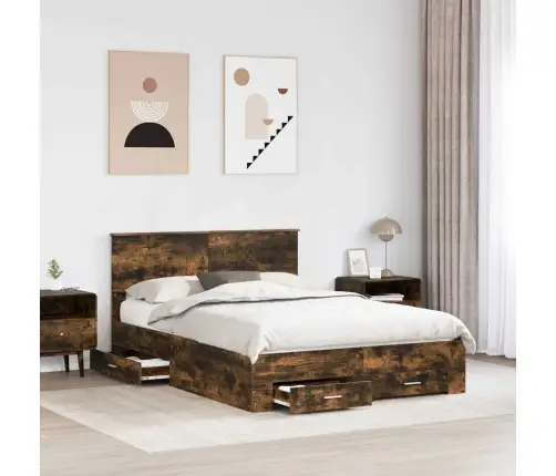 Gultas Rāmis Dūmaka Ozols 140 X 200 Cm Inženierijas Koks Vidaxl