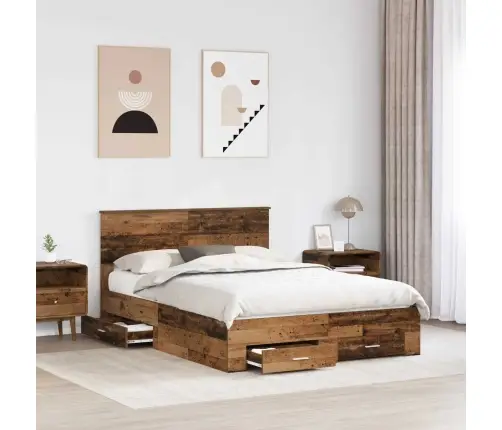 Gultas Rāmis Vecs Koks 140 X 190 Cm Inženierijas Koks Vidaxl