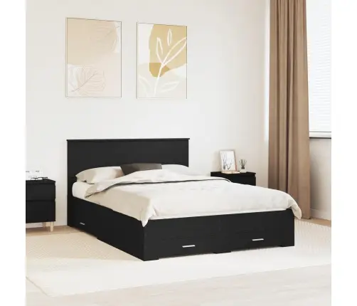 Gultas Rāmis Ar Atvilktni Melna 135 X 190 Cm Inženierijas Koks Vidaxl