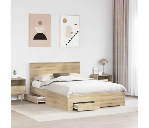 Gultas Rāmis Sonoma Ozols 135 X 190 Cm Inženierijas Koks Vidaxl