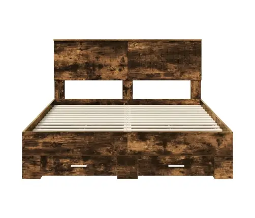 Gultas Rāmis Dūmaka Ozols 135 X 190 Cm Inženierijas Koks Vidaxl