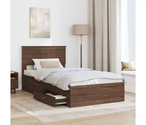 Gultas Rāmis Ar Atvilktni Brūnais Ozols Un Sudrabs 100 X 200 Cm Vidaxl