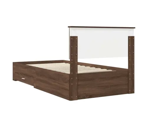 Gultas Rāmis Ar Atvilktni Brūnais Ozols Un Sudrabs 100 X 200 Cm Vidaxl