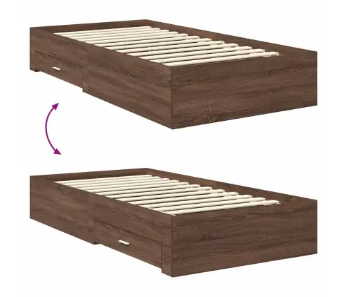 Gultas Rāmis Ar Atvilktni Brūnais Ozols Un Sudrabs 100 X 200 Cm Vidaxl