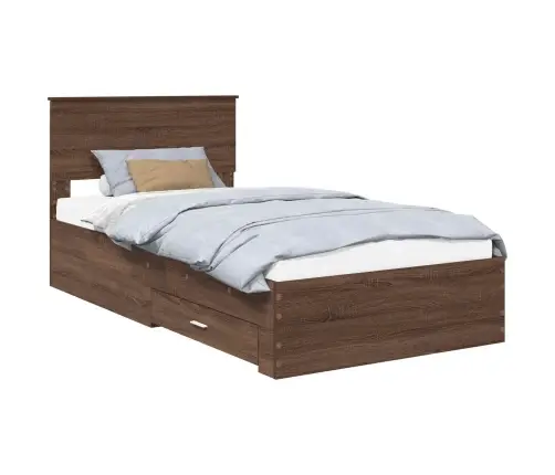 Gultas Rāmis Ar Atvilktni Brūnais Ozols Un Sudrabs 100 X 200 Cm Vidaxl