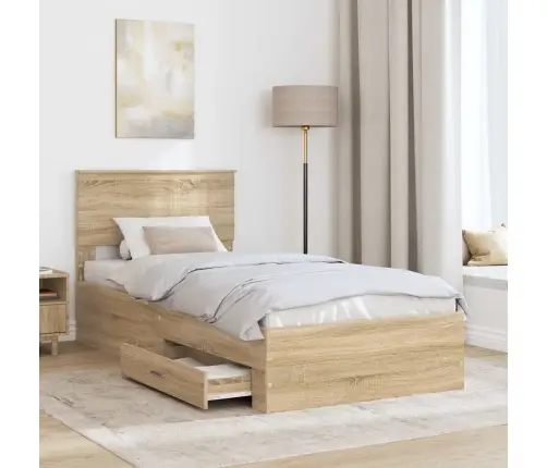 Voodi Raam Peaga Sahtliga Sonoma Tamm 90 X 190 Cm Tehispuit