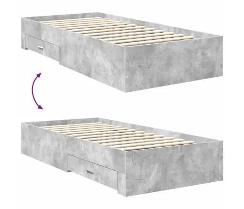 Gultas Rāmis Betona Pelēks 90 X 190 Cm Inženierijas Koks Vidaxl