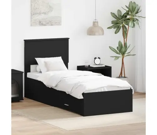 Gultas Rāmis Melns Un Sudrabains 75 X 190 Cm Inženierijas Koks Vidaxl