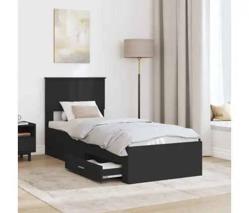 Gultas Rāmis Melns Un Sudrabains 75 X 190 Cm Inženierijas Koks Vidaxl