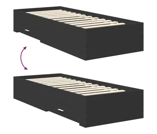 Gultas Rāmis Melns Un Sudrabains 75 X 190 Cm Inženierijas Koks Vidaxl