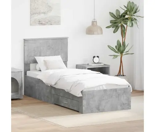 Gultas Rāmis Ar Atvilktni Betona Pelēks Un Sudrabs 75 X 190 Cm Vidaxl