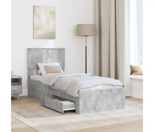 Gultas Rāmis Ar Atvilktni Betona Pelēks Un Sudrabs 75 X 190 Cm Vidaxl