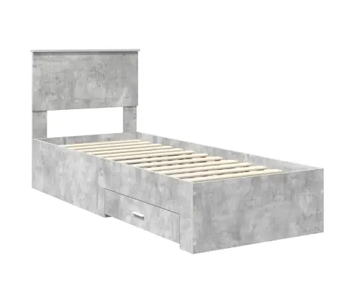 Gultas Rāmis Ar Atvilktni Betona Pelēks Un Sudrabs 75 X 190 Cm Vidaxl