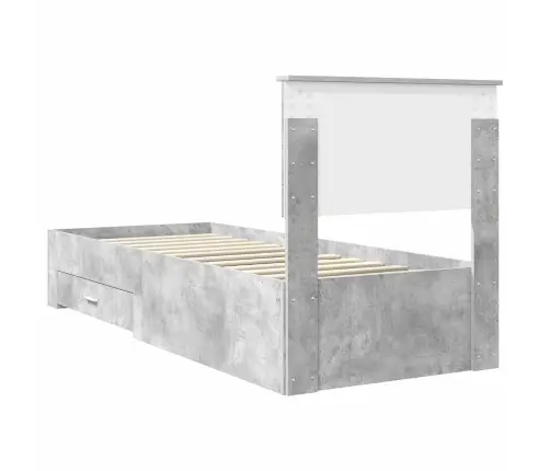 Gultas Rāmis Ar Atvilktni Betona Pelēks Un Sudrabs 75 X 190 Cm Vidaxl