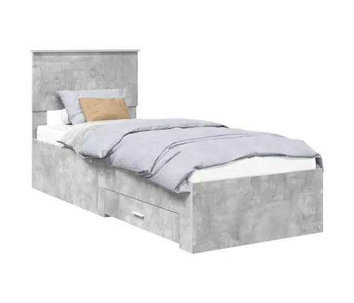 Gultas Rāmis Ar Atvilktni Betona Pelēks Un Sudrabs 75 X 190 Cm Vidaxl