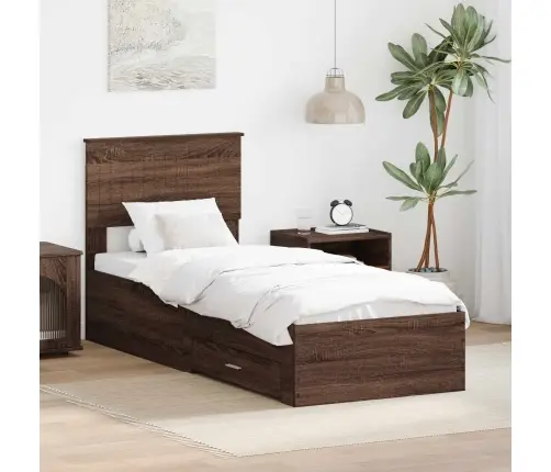 Gultas Rāmis Ar Atvilktni Brūnais Ozols Un Sudrabs 75 X 190 Cm Vidaxl